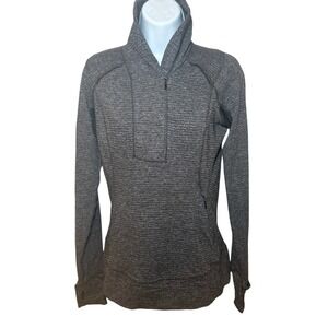 Lululemon Womens 6 Think Fast 1/4 Zip Pullover Heathered Herringbone Black Gray